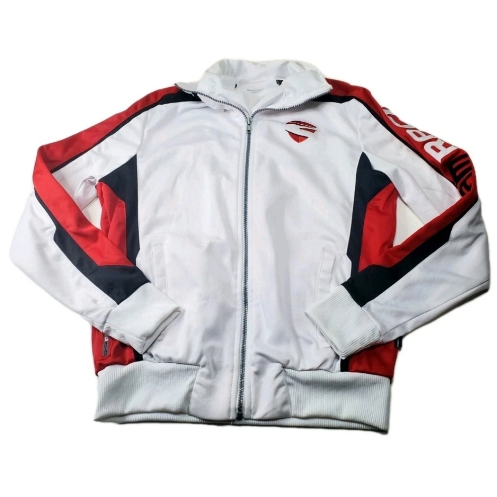 Dream Racing Jacket Mens Small White Red Embroidered Full Zip Lightweight